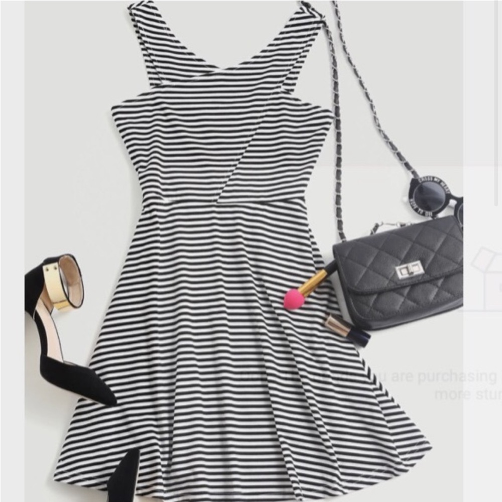 Black & White Striped V-Neck Women’s Summer Dress